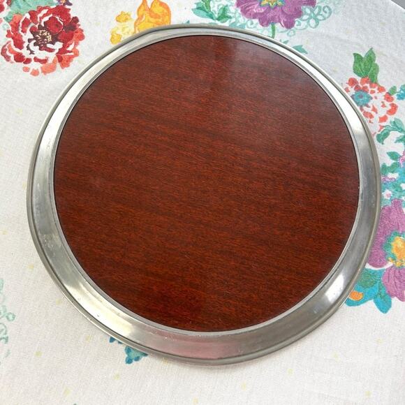 Vintage Pewter & Formica Round Art Deco Cocktail Tray 11.5” Diameter - Picture 9 of 11